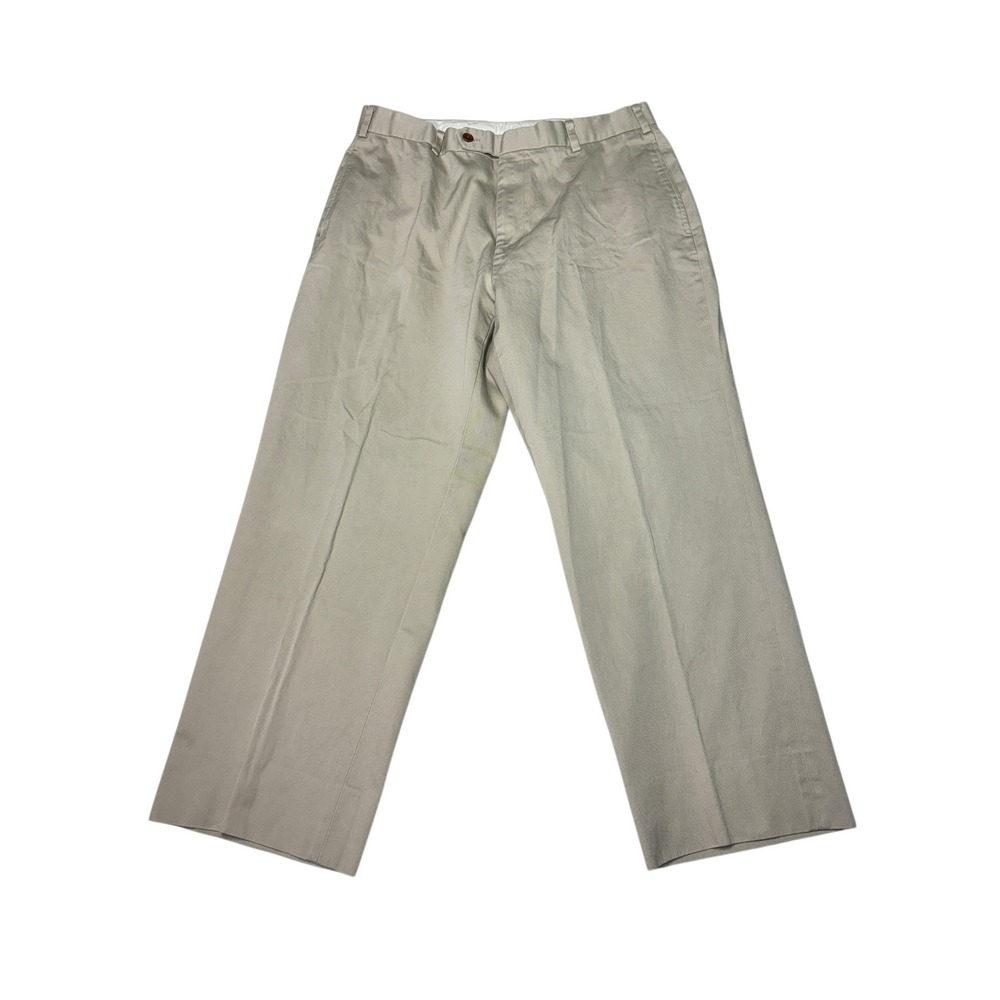 Brooks Brothers Mens Cotton Dress Pants Beige Flat Front Chinos W36 L30